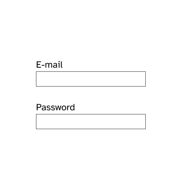 E-mail and password input fields with very low contrasting border color.